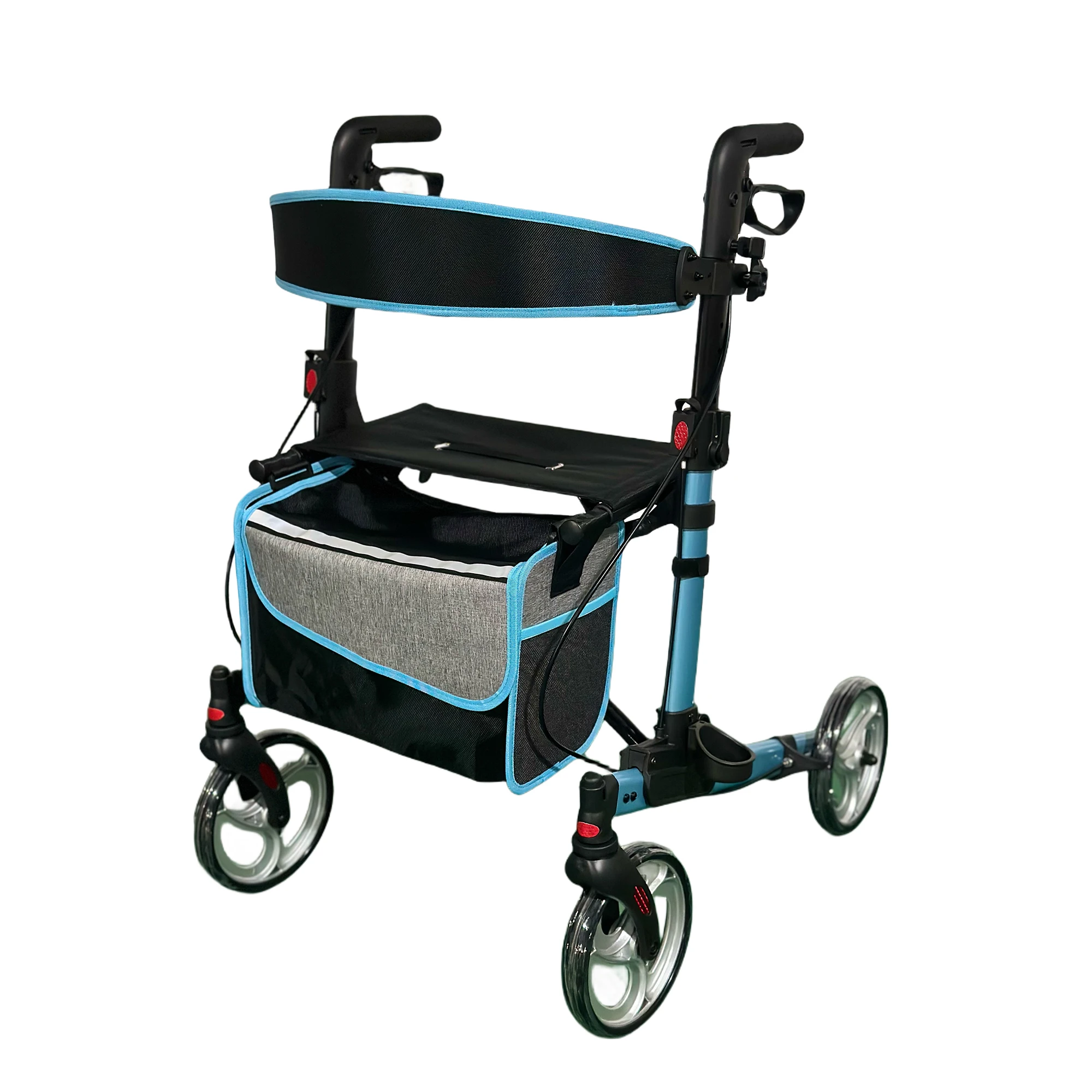 Lightweight Folding Aluminum Mobility Rollator Walker Aid 8 Inch Wheels Adjustable Seat And Arms Walker For Disable