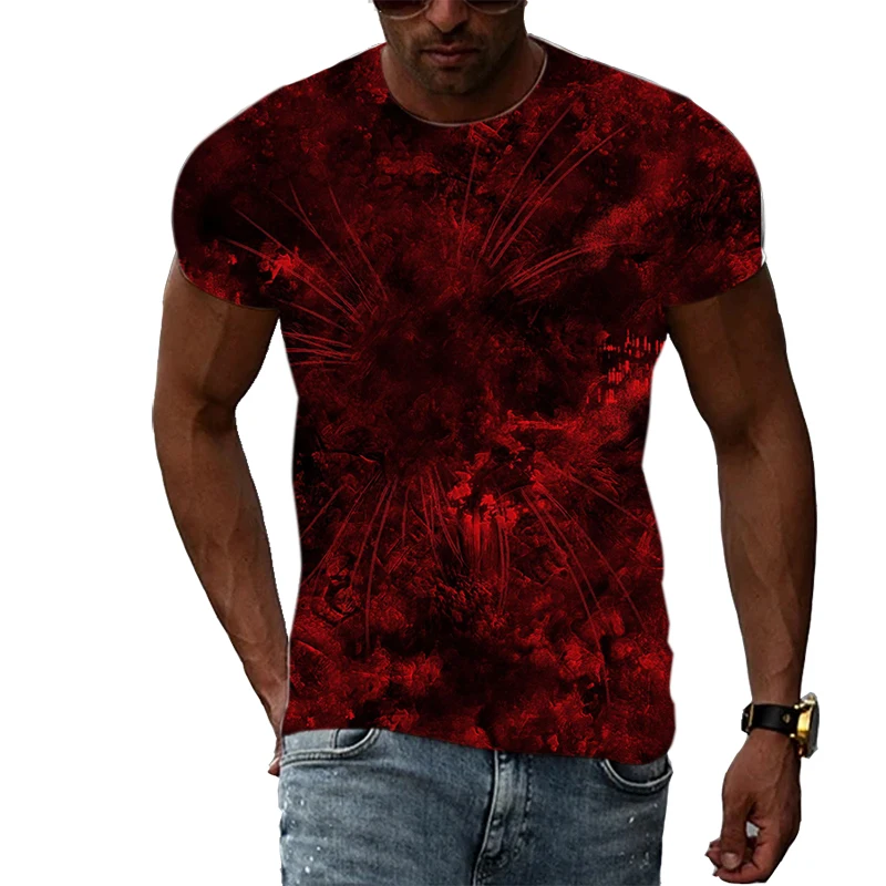 Summer Men\'s Red Vintage Alternative Creative T-Shirt 3d Printed O Collar Short Sleeve Fashion Casual Street Large Size Top