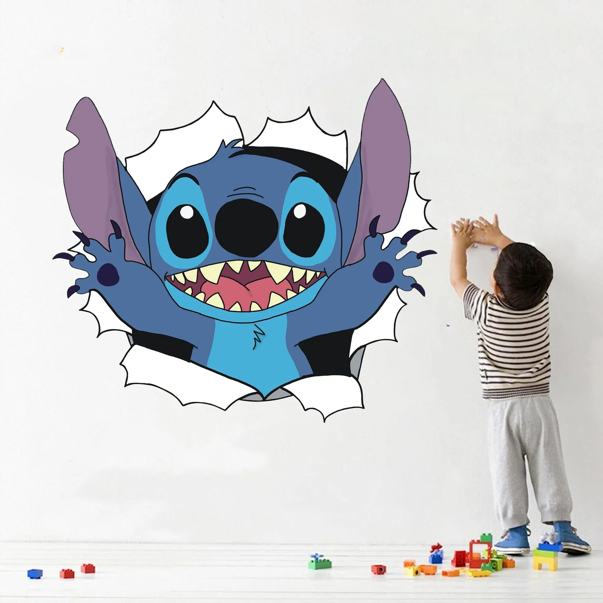 Disney Stitch Anime kids DIY Wall Stickers Children Room Decoration Cartoon 3D Broken Wall Stickers Mural Boys Girls Gifts Toys