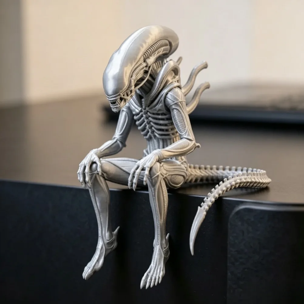 Sci-Fi Horror Alien Monster Sculpture 3D Printed Sitting Figurine Gothic Desktop Ornament Creative Collectible Decoration & Gift