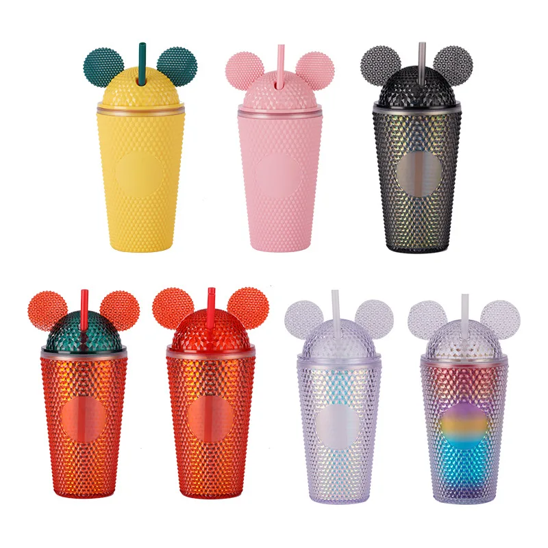 double wall 473ml 480ml 500ml 16oz mouse ears plastic durian tumbler durian cup with mouse ears cap lid