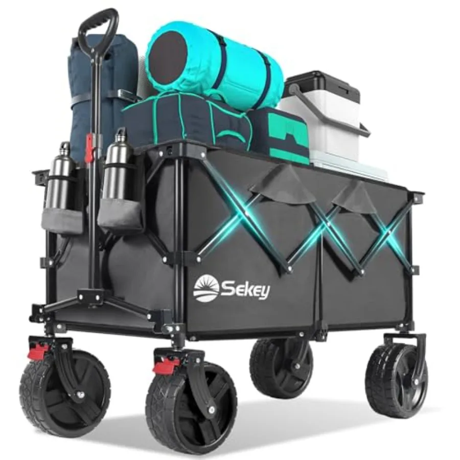 

220L Foldable Wagon with Big All-Terrain Beach Wheels Heavy Duty Collapsible Wagon for Camping Garden Sports Grey with Cup Hold
