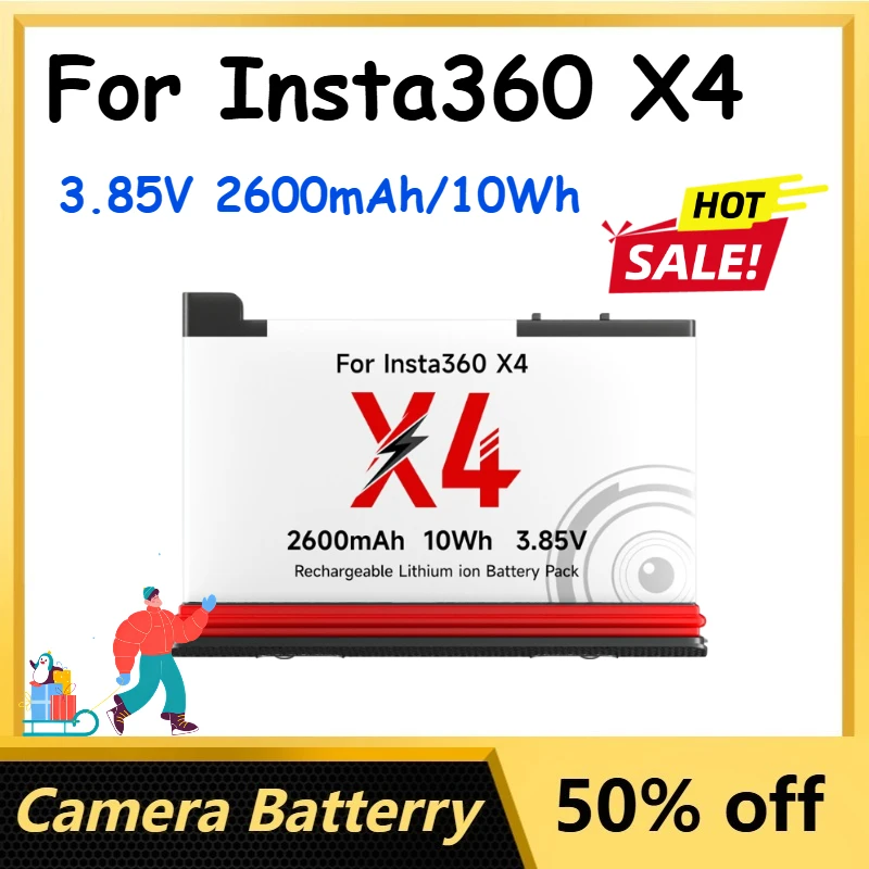 

2600mAh/10Wh 3.85V Rechargeable Li-Ion Battery with 3 Card Slot Battery Charging Box for Insta360 X4 Camera Batteries
