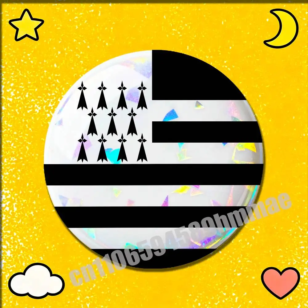 

For Brittany France French Region Flag Emblem Round Pins Insignia Badge Cover Brooch Button Hats Decoration 32mm