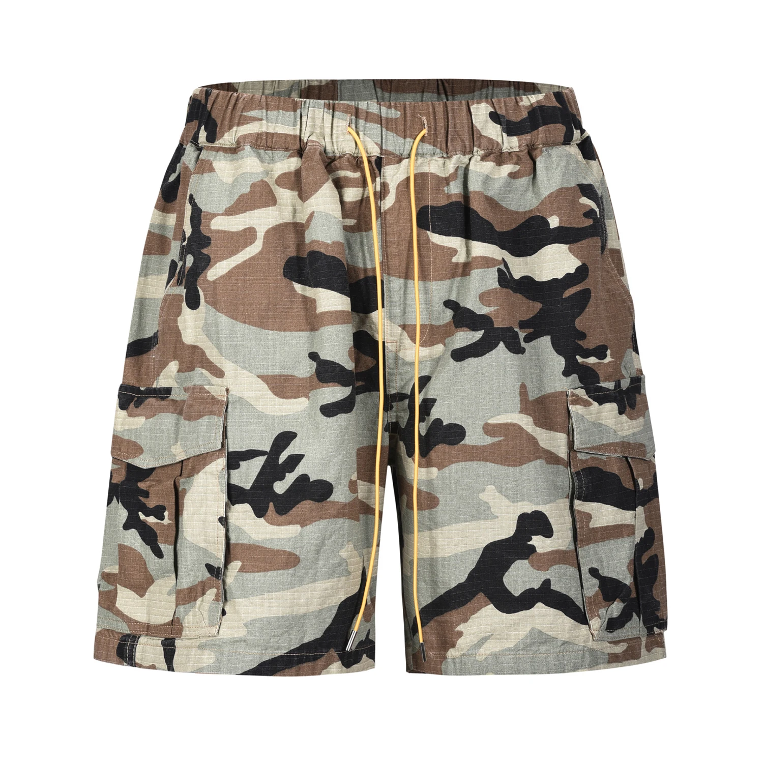

European and American High Street Pocket Camouflage Workwear Shorts Summer Drawstring Distressed Camouflage Cargo Shorts Baggy