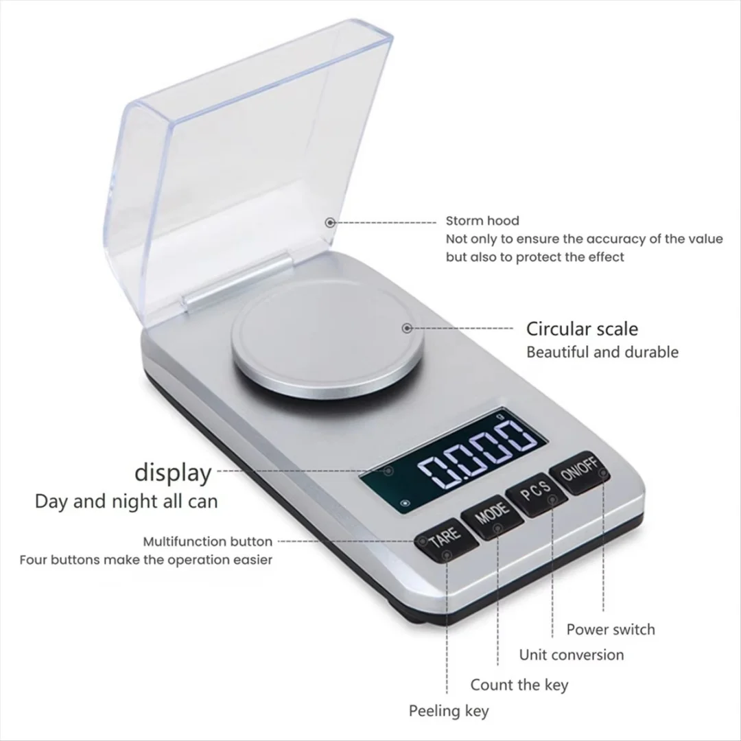 1pc High Precision Jewelry Scale Mini Electronic Pocket LCD Digital Balance Food Contact Safe - Golden Diamond Weighing Scale