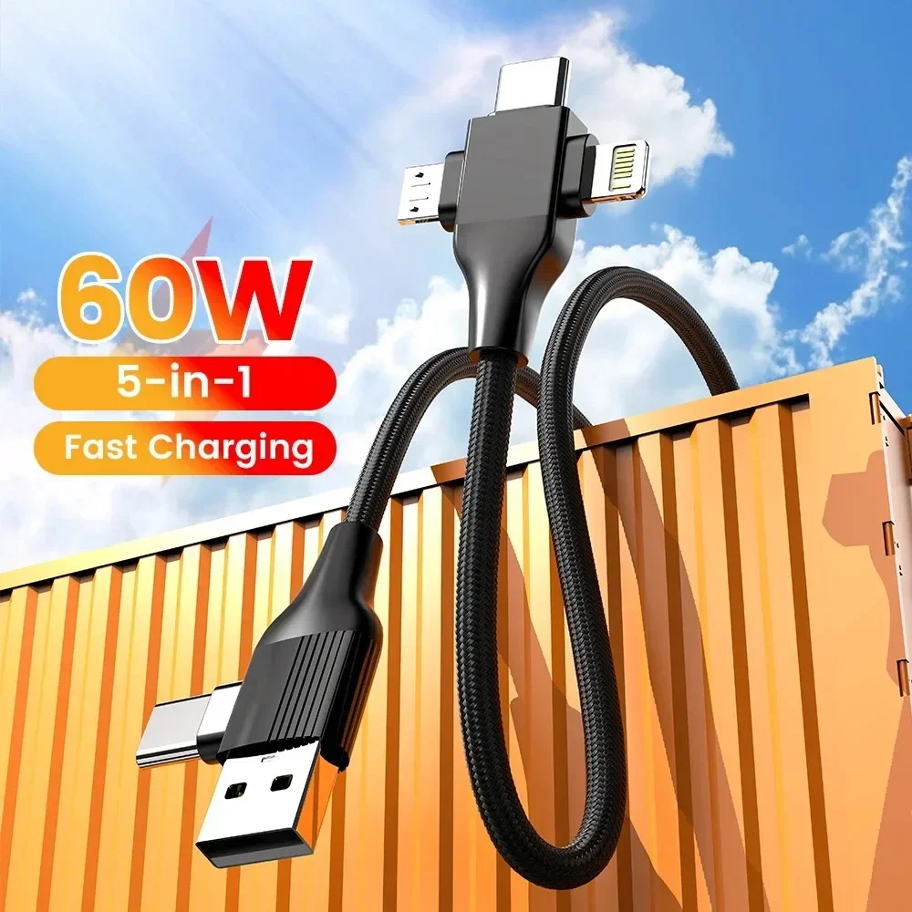 

5-in-1 USB C Charging Cable Type C Charger Wire 4 in 1 Usb Type C Cable PD 65W 27W Fast Charging for IPhone Xiaomi Samsung Redmi