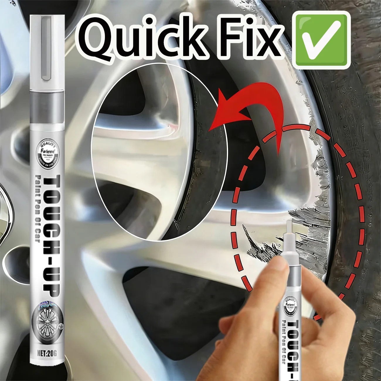FARIENNE Silver Car Rim Touch Up Paint Pen Quick Repair For Wheel Scratches Chipped Paint And Metal Surface Blemishes