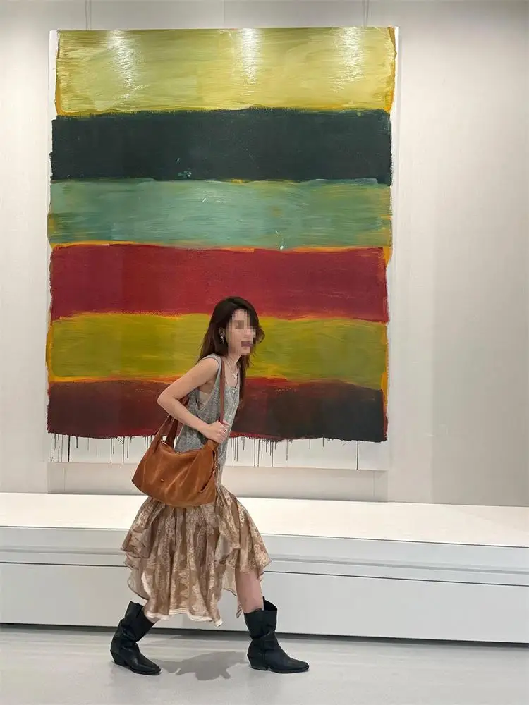 Café Color Lace Print Asymmetrical Skirt Korean Style High Waist A-Line  Skirt Daily Wear Beautiful Unique Skirt