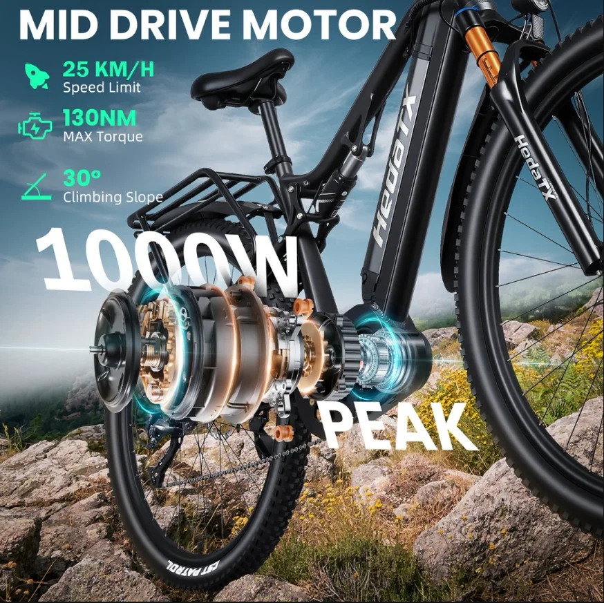 Mid-mounted motor electric bicycle peak 1000W motor 48V 16AH lithium battery e bike 29inch tire 45km/h mountain electric bike image 6