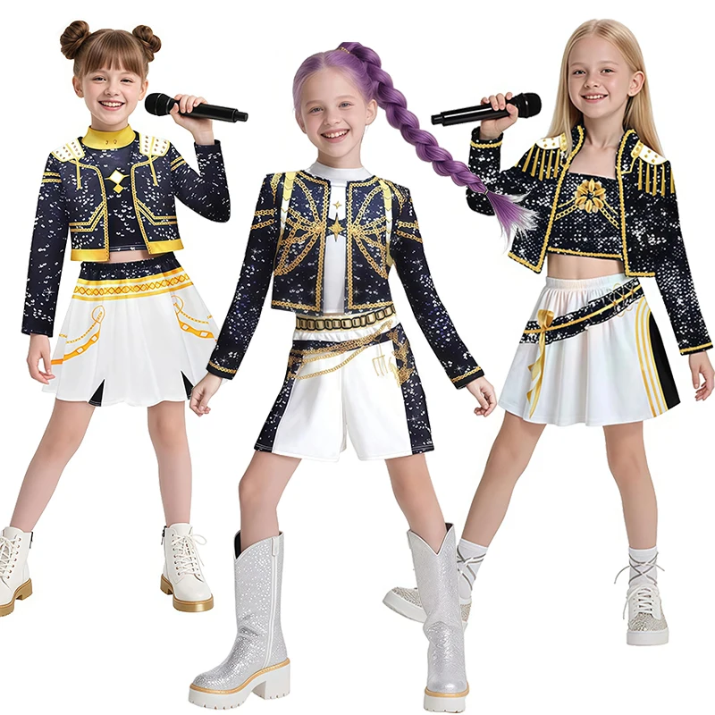 2025 Fantasia Girl K Pop Demon Hunters Costume Children's Cosplay Pop Singer Rumi Zoey Mira Clothing Sets Festival Kids Clothes