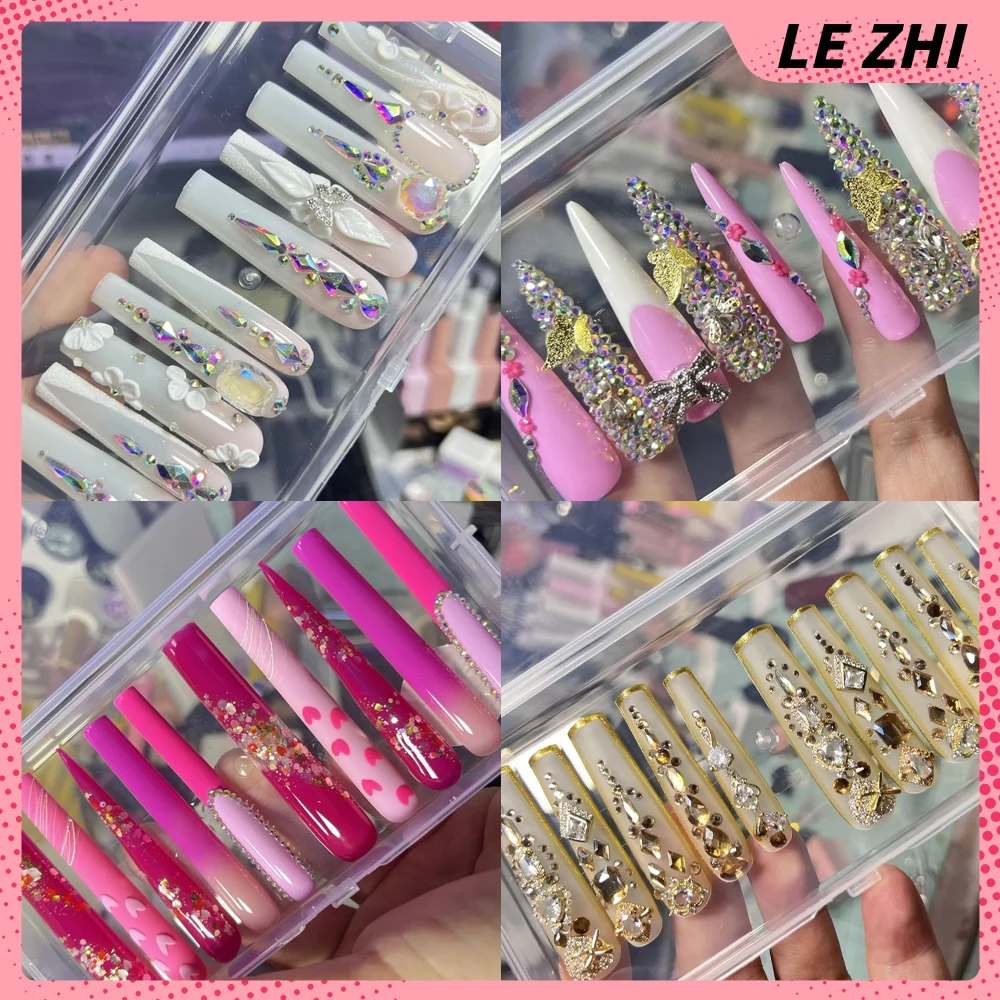 Luxury Customizable 3D Diamond Party Nails Sticker Art French Xxl Long Coffin Y2K Rhinestone Gothic Punk Party Nails Sticker