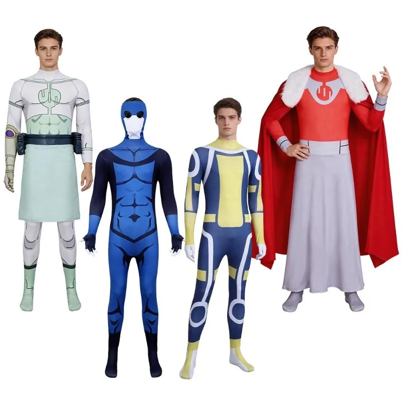 

Omni Man Cosplay Costume Invincible Red White Black Zentai Bodysuit Muscle Padded Jumpsuit Cape Boots Set For Men Halloween