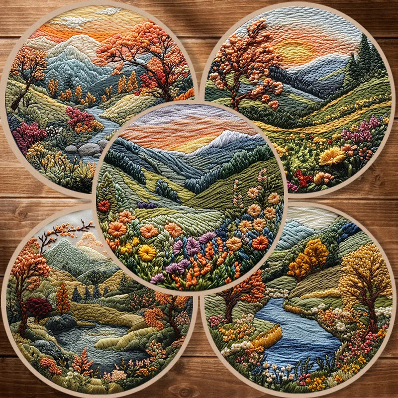 Embroidery Kit with Scenery Pattern Mountain and Moon Landscape for Skilled DIY Embroidery Adults Perfect Handmade Gift