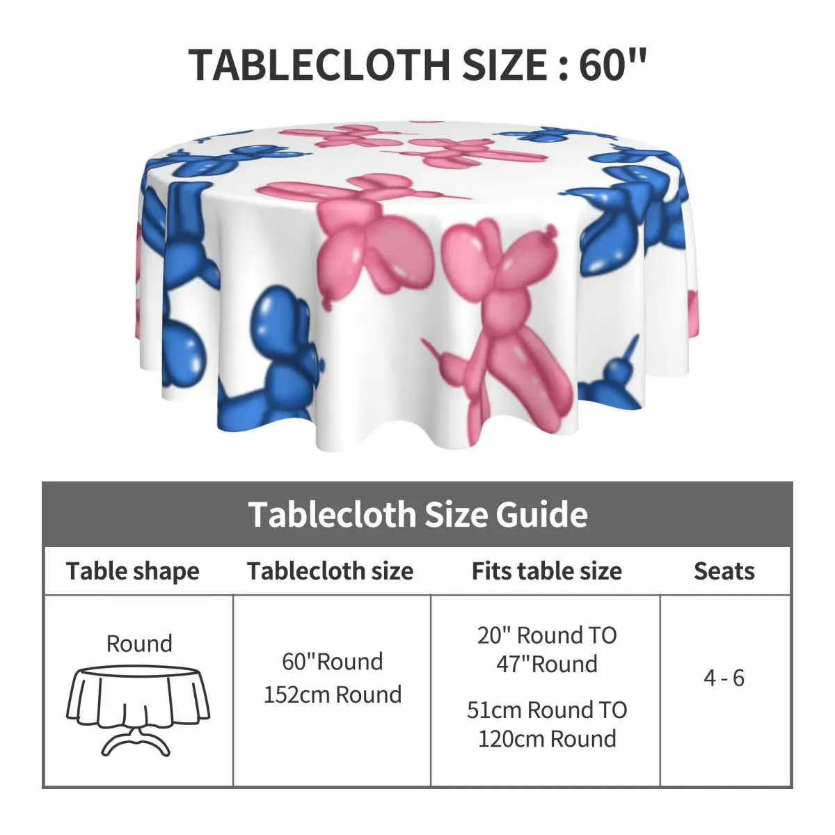 Balloon Dogs Round Tablecloth Cute Graphic Table Cover For Events Christmas Party Vintage Outdoor Table Cover