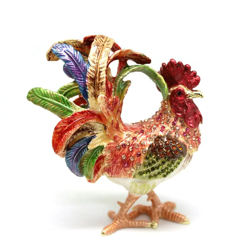 

Metal Lucky Ornament Golden Rooster Blessing New Year's Gift Alloy Enamel Phoenix Tail Rooster Ornament Jewelry Box Decoration