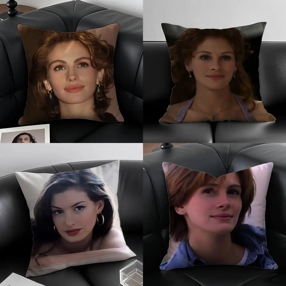 J-Julia Roberts Cushion Cover Pillow Case Anti-dustmite Invisible zipper silky plush cushion