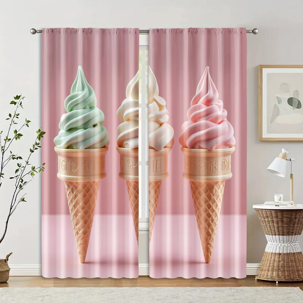 

2 pcs, filtering curtains (excluding rods, non-movable, without batteries) Delicious Ice Cream for use in bedrooms and living