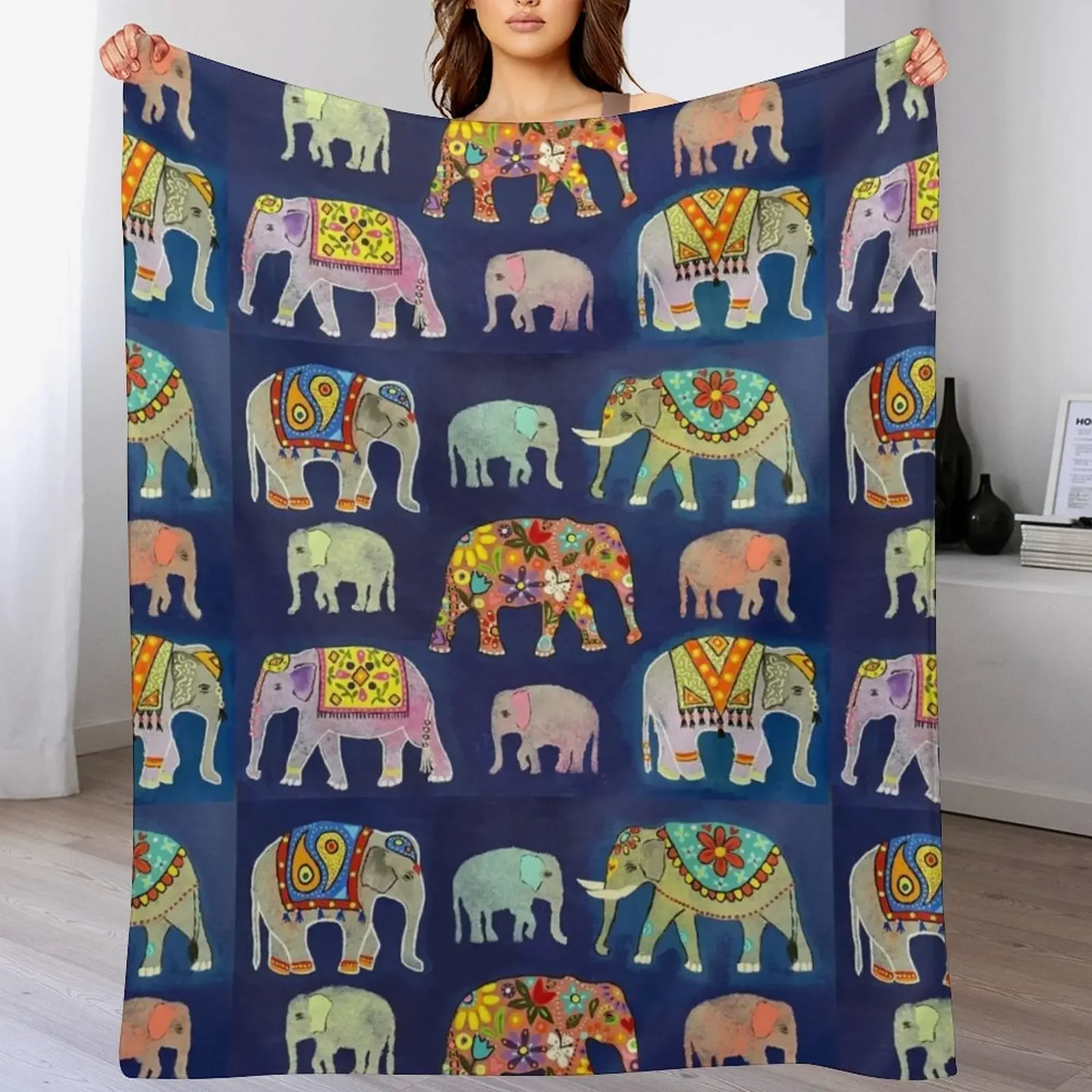 

Elephant Festival Throw Blanket Beach Nap Multi-Purpose Flannel Blankets