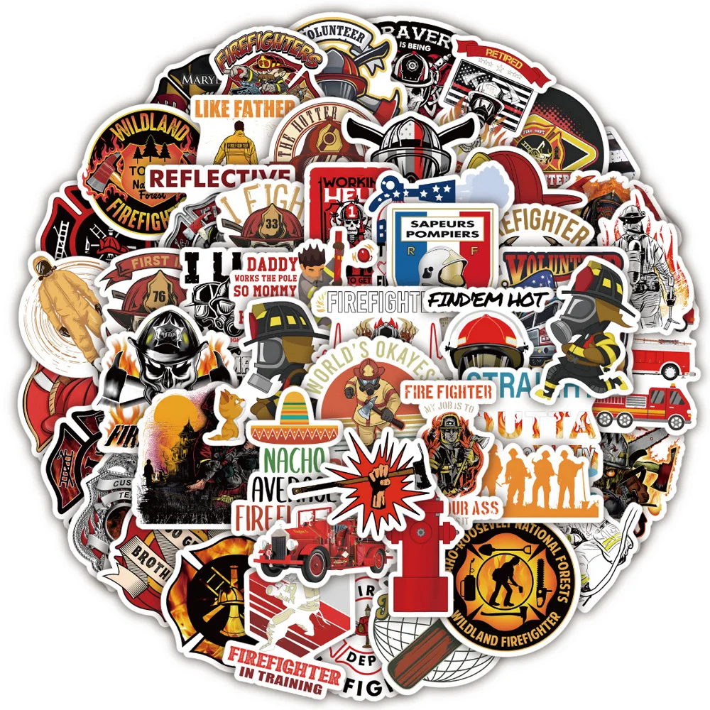 

10/30/50pcs Cartoon Fire Hero Firefighter Stickers Cool Fireman Graffiti Sticker Skateboard Luggage Phone Waterproof Decals Pack