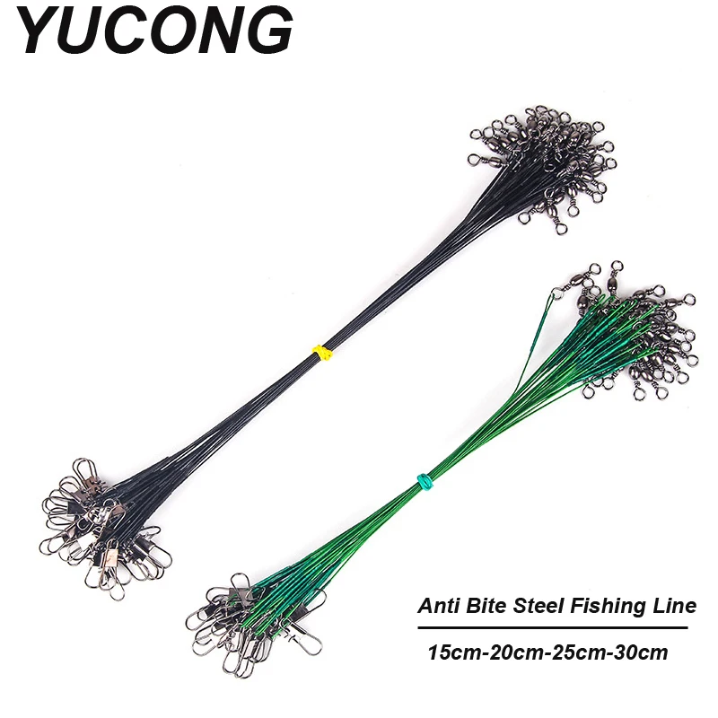 YUCONG 20PCS Stahldraht Vorfach 15cm-30cm Anti-bte Stahl Angeln Seil Mit Wirbel Metall Kern leine Pesca Linie Fisching Zubehör