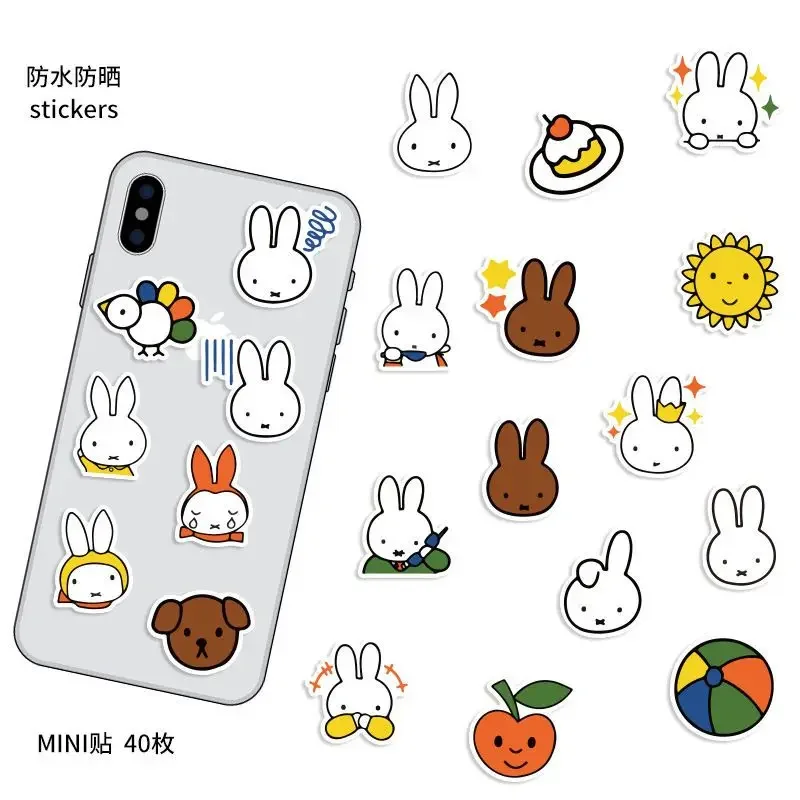 Pegatinas de dibujos animados de conejo Miffy, pegatina Kawaii de patrón pequeño, pegatinas de álbum de cuaderno impermeables, decoración de funda