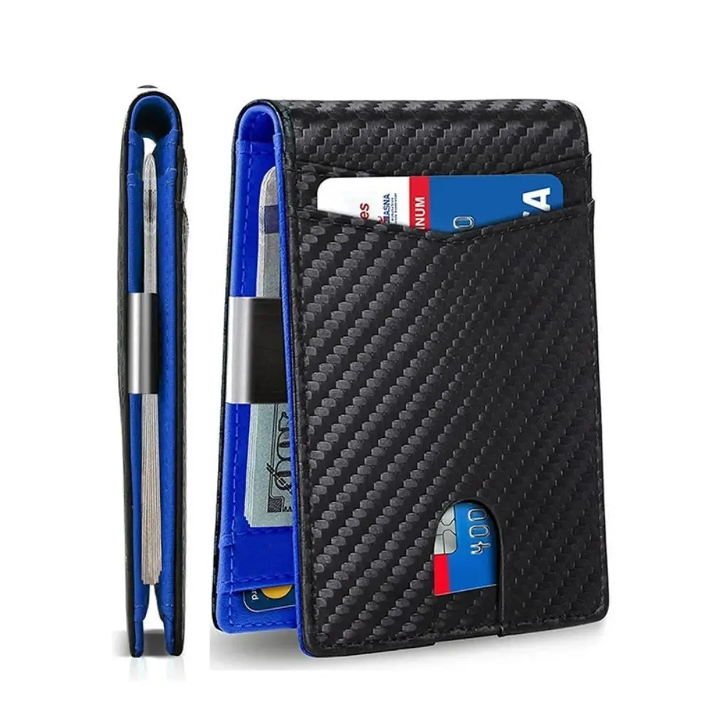 

Men Money Clip Anti-Theft Credit Card Holder Slim with Zipper Carbon Fiber Card Holder Minimalist Men Wallets ID Cards
