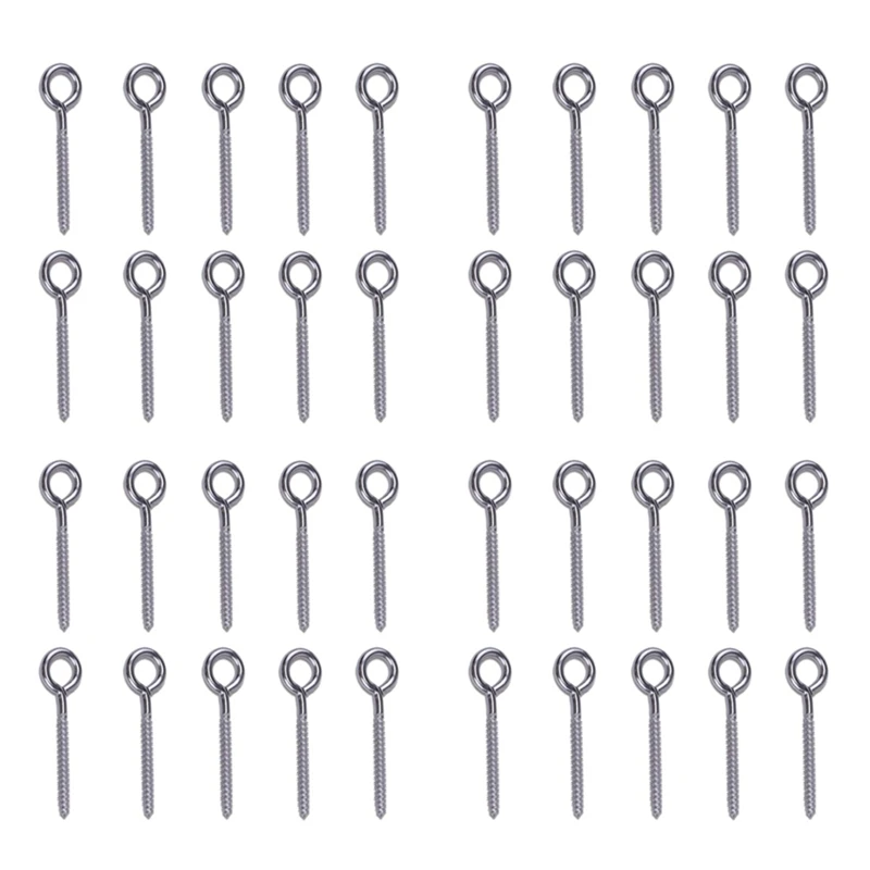 

New-40 Pack Stainless Steel Eye Shape Screws Metal Hook Wood Terminal Ring Eyelet Hooks Self Tapping Screws M6