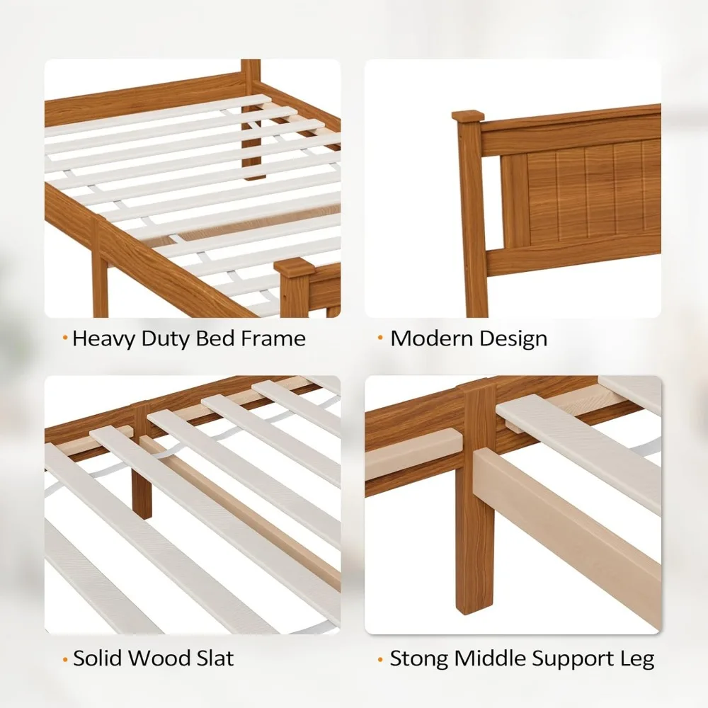 VINGLI Twin-Bettgestell, 2er-Set, Massivholz-Plattformbettgestell, Einzelbett mit Kopfteil, kein Boxspringbett erforderlich, Paneelbett, Holzschlange