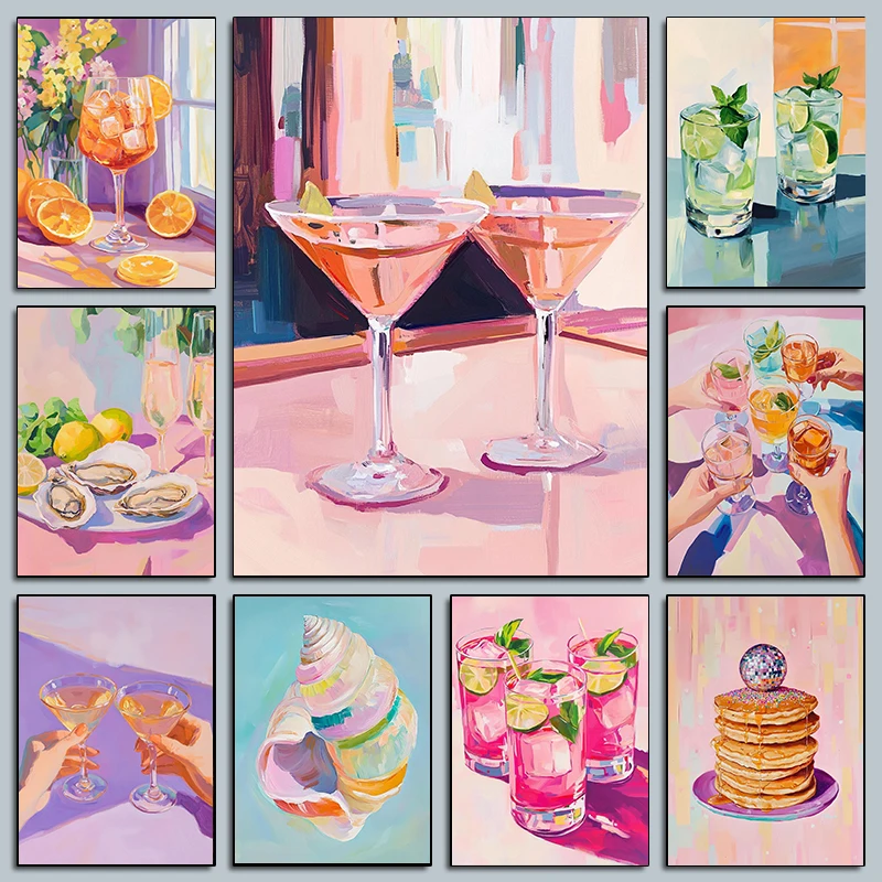 Colorful Summer Drink Cocktail Posters Tropical Beverage Funny Party Cheers Prints Canvas Painting Wall Pictures Home Bar Decor
