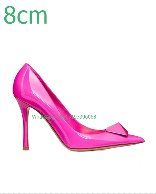 Lady hot pink stud high heels 6cm 8cm 10cm sexy pointed toe stiletto heel pumos cover heel party dress elegant pumps  footwear