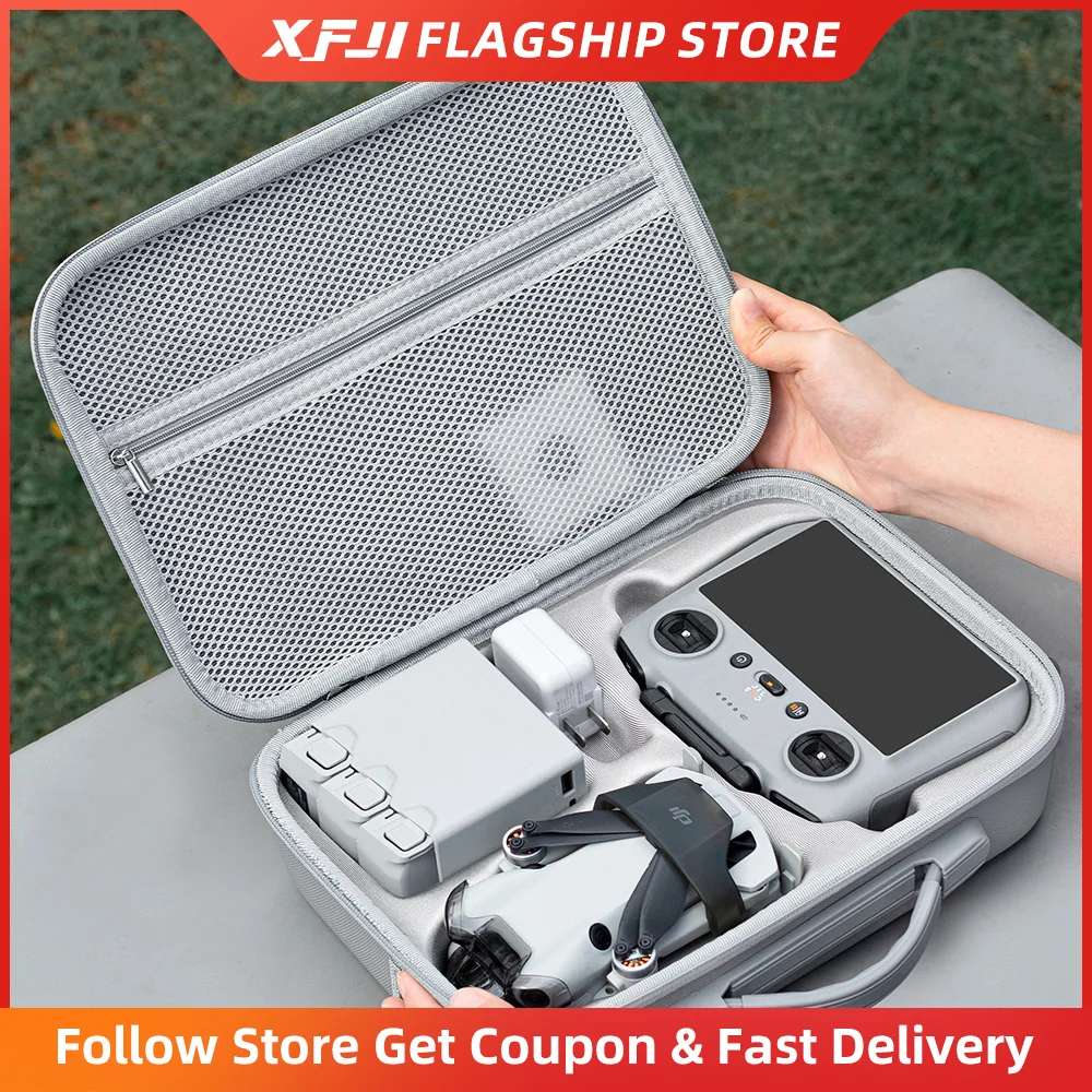 XFJI Tragetasche Kompatibel mit DJI Mini 4 Pro PU-Leder Reisetasche Geeignet für Mini 4 Pro RC2/RC-N2 Drohnen-Zubehör – Detail 1