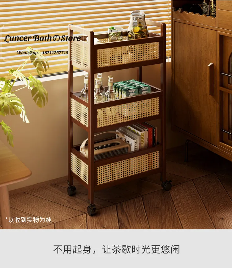 Home Living Room Mobile Snack Trolley Vintage Design Rolling Storage Rack Portable Sofa Side Cabinet Side Table