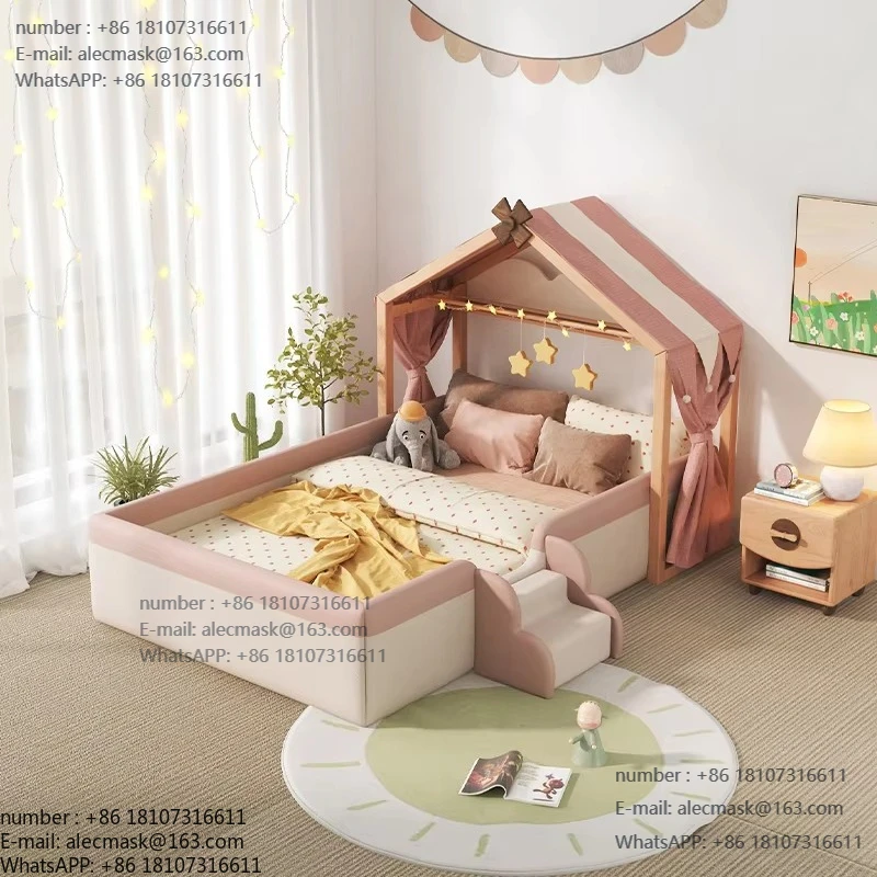 

Dustproof upholstered house bedroom furniture children wooden children's cartoon bed