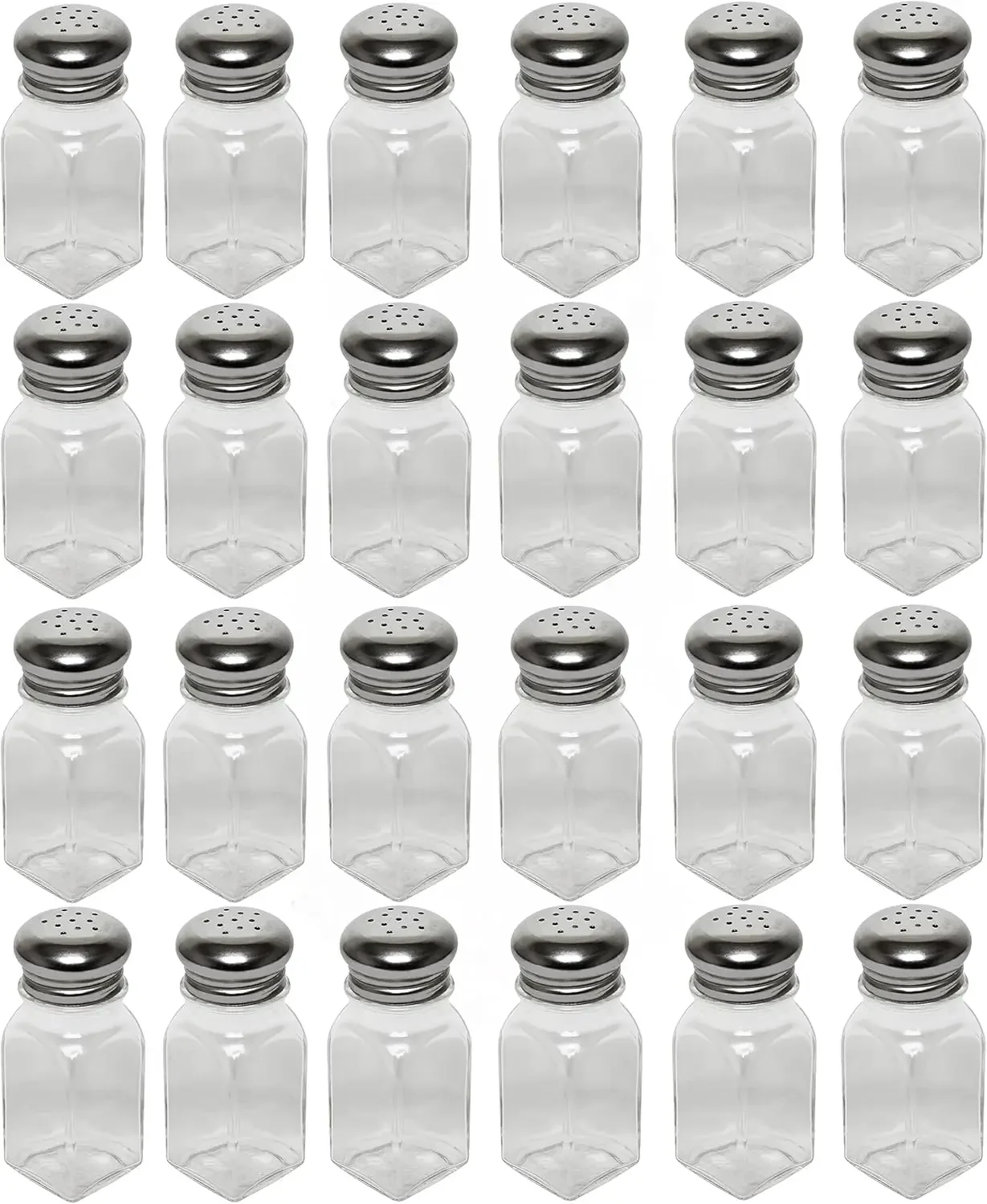 2 oz Classic Square Clear Glass Salt or Pepper Shakers with Stainless Steel Mushroom Tops Set of 24