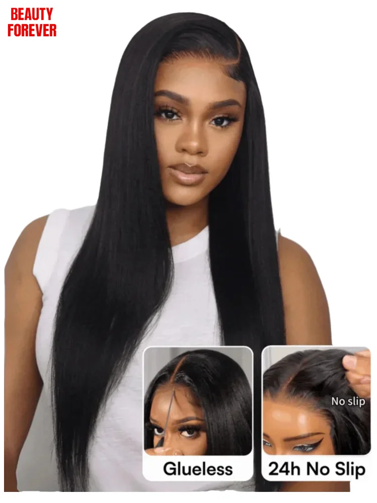 

Beautyforever NO Slip Yaki Прямой бесклеевой парик из человеческих волос 7x5 Bye Knots 4.0 Wear and Go Бесклеевой парик из человеческих волос Raw Hair