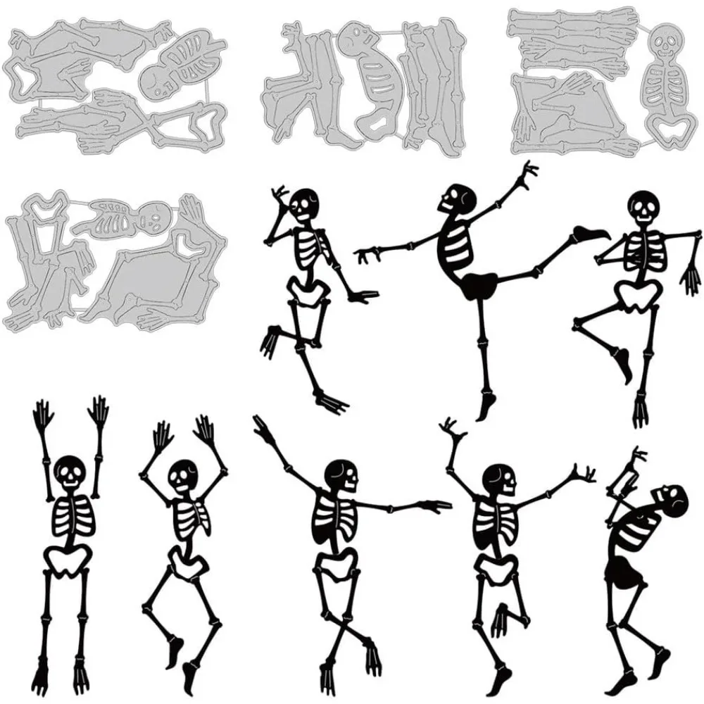 

4 шт., 8 стилей, танцующий скелет, углеродистая сталь, трафареты для резки, День мертвых, скелет, металлический трафарет для тиснения для DIY