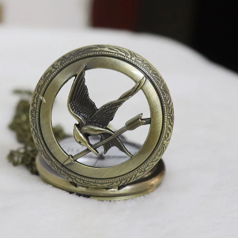 Retro quartz Hunger Games popular hollow Mockingbird design stylish bronze pocket watch