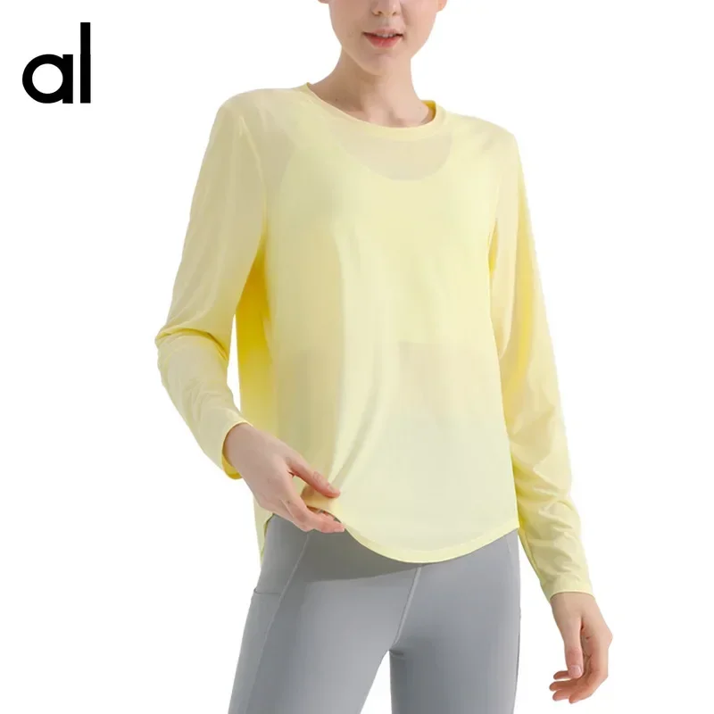 Al Langarm Sport Top schnell trocknen atmungsaktiv locker laufende Sonnencreme Yoga Bluse