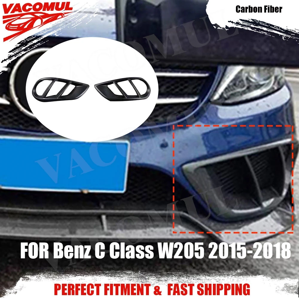 VACOMUL Carbon Fiber Front Bumper Air Vent Cover Trim for Benz C Class W205 C43 AMG C200 Sport 2015-2018 Foglamp Mesh Grill FRP