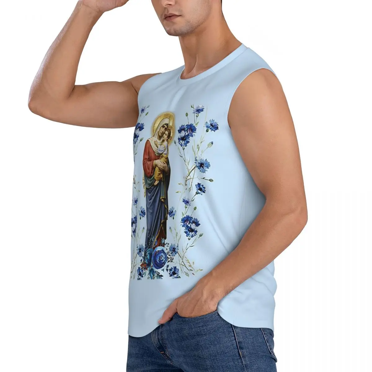 Catholicism Saints Jesus Mary Men Sleeveless Tank Tops Quick Dry Breathable Gym Fitness Running Summer Casual Sport Vest