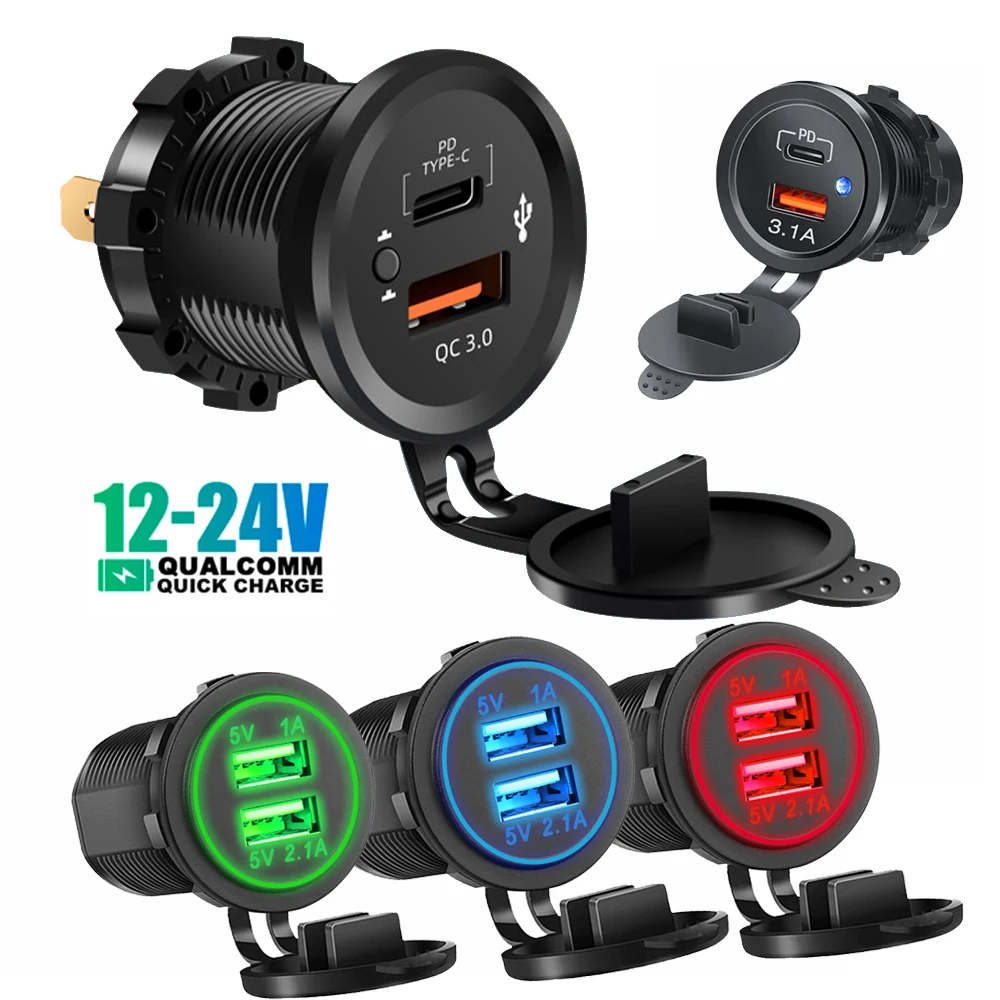 Dual-USB-Schnellladegerät fürs Auto 12V/24V Wasserdicht mit Schalter Auto Schnellladeadapter Stromanschluss für Motorrad Boot