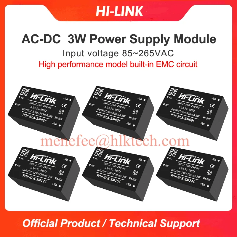 Hi-Link HLK-3M03C 3M05C  3M09C 3M12C 3M15C 3M24C 3W AC DC Power Coverter Module With EMC Circuit
