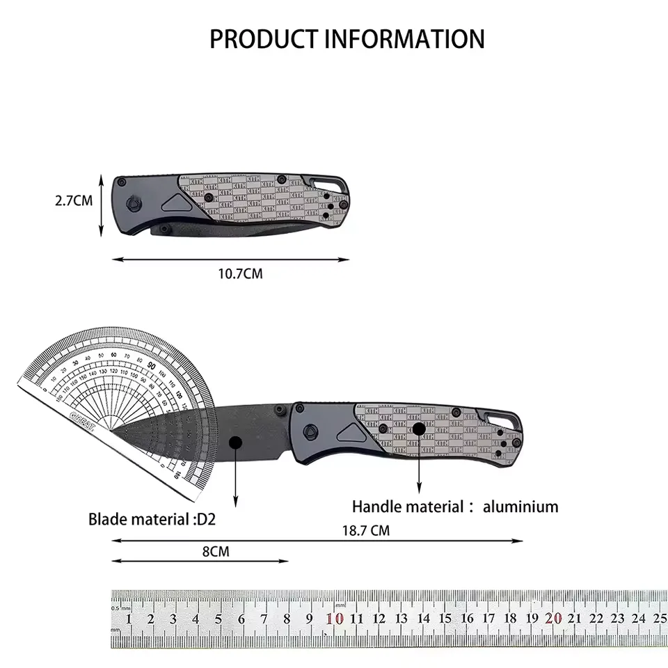 535 KITH - Geometric Graphic, Convenient Folding Knife, Aluminum Handle, Emergency Knife for Outdoor Camping