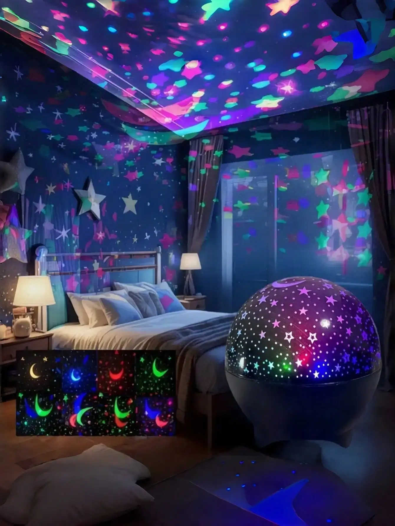 Voice Control Starry Sky Projection Lamp, Color Changing USB Night Light for Home Holiday Gift