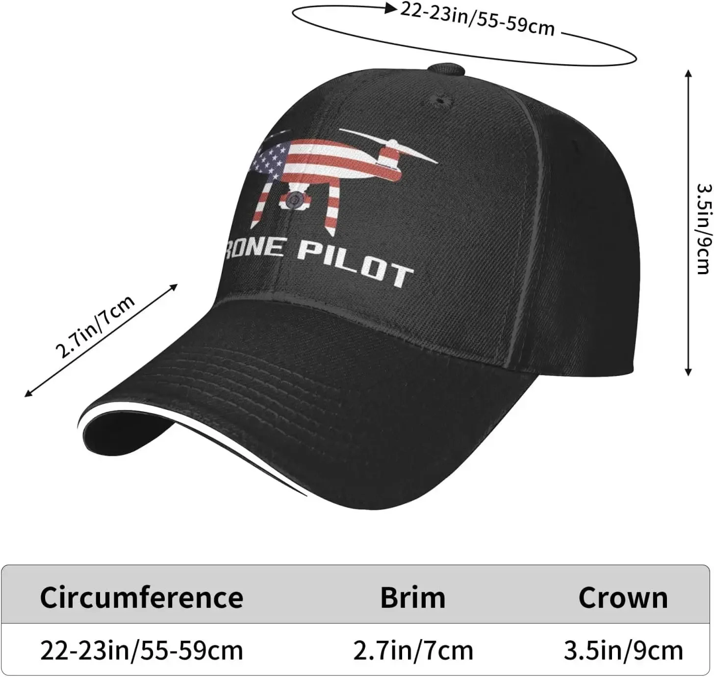 Drone Pilot USA Flag Baseball Cap Adult Unisex Adjustable Hat for Men Women