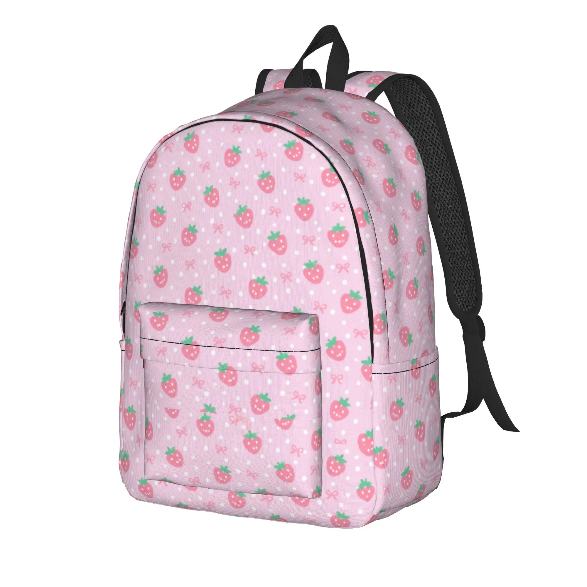 Pink Strawberry Polka Dot Cute Kawaii Backpack  Workout Backpacks Unisex Cute School Bags Design Pattern Rucksack