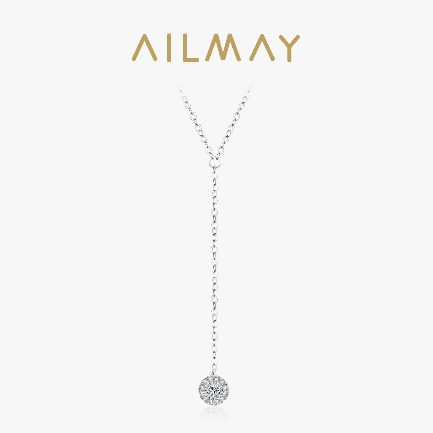 

Ailmay 925 Sterling Silver Y-Shaped Pendant Necklace Dazzling Round CZ Long Chain Necklace For Women Wedding Engagement Jewelry