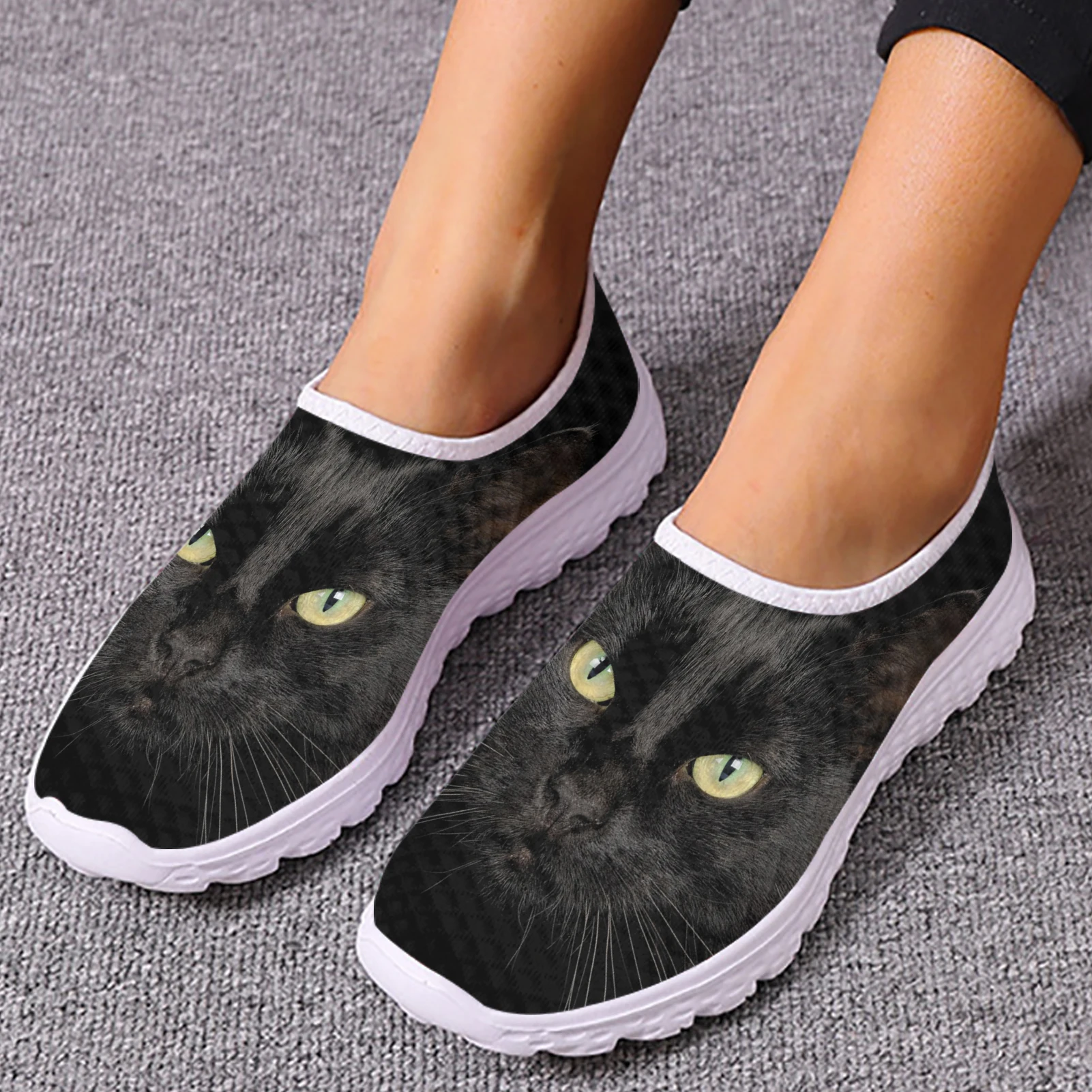 INSTANTARTS Fashion Women\'s Lightweight Air Mesh Sneakers Shoes 3D Animal Wolf Dogs Cat Shark Dolphin Lion Printed Summer Flats