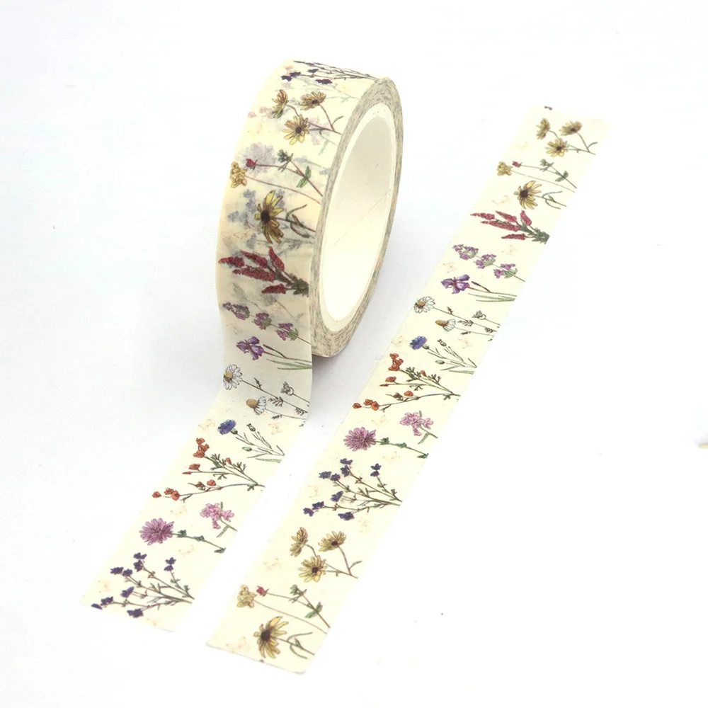 NEW 1PC 15mm*10m Spring Floral Botanic Herbs Wild Flowers Colourful tape Decorative Stationery MaskingTape school supplies